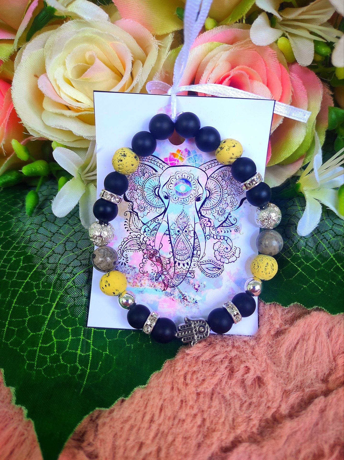 Fatima keze ónix karkötő